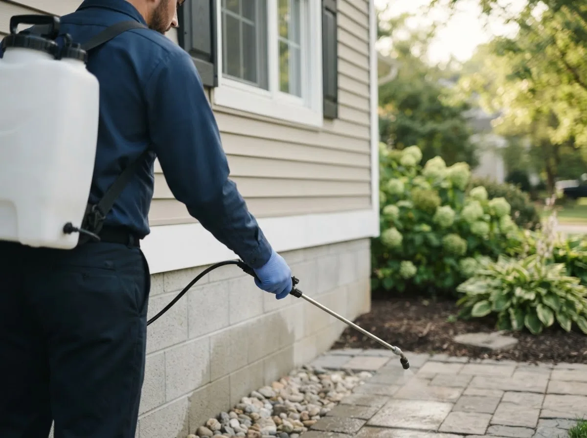 Pest control technician inspecting a home in Langdon, ND